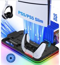 Suporte PS5 Vertical Fino Com Carregador e Resfriamento (Preto) Suporte PS5 Vertical Fino Com Carregador e Resfriamento (Preto)