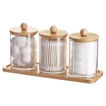 Suporte Qtip Tbestmax 300 ml com bandeja de toucador, pacote com 3 unidades transparentes Suporte Qtip Tbestmax 300 ml com bandeja de toucador, pacote com 3 unidades transparentes