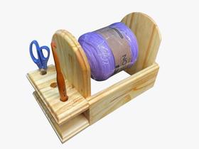 Suporte Rolo Fio + Tesouras em Madeira - Organização