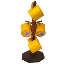 Suporte Rústico com 6 Canecas de Café - Chá Esmaltadas - Amarela