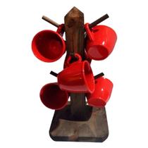 Suporte Rústico com 6 Xícaras de Café Acrílica Cristal - Vermelha Suporte Rústico com 6 Xícaras de Café Acrílica Cristal - Vermelha