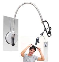 Suporte Secador Cabelo Articulavel Ventosa Azulejo Vidro Espelho Banheiro Quarto Academia Casa Portatil