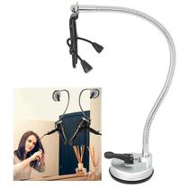 Suporte Secador Cabelo Articulavel Ventosa Espelho Azulejo Vidro Flexivel Banheiro Quarto Casa Academia Parede Portatil