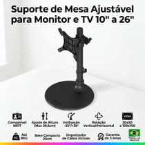 Suporte sobrepor de mesa para tvs e monitores tela de 10 a 26 polegadas