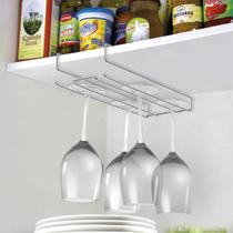 Suporte Suspenso Armário Prateleira Encaixe Porta 6 Taças Vinho Aço Cromado Aramado Cozinha Arthi