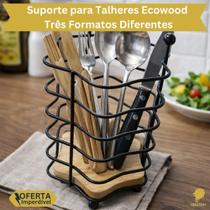 Suporte Talheres Ecowood Moderno Escorredor Louça Aramado Preto Metálico Madeira Utensílios