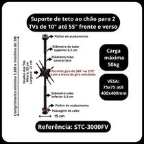 Suporte teto ao chão para 2 TVs, monitores 10" a 55"
