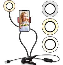 Suporte Tipo Ring Light Ajustável Com Clip Fixador Usb - 5v