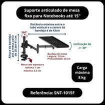 Suporte tri articulado fixo de mesa para notebook , tablet entre outros até 15 polegadas - com bandeja