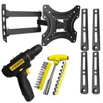 Suporte Triarticulado TV 32 55 Polegadas Retrátil Braço Longo Ajustável Furadeira 12v E Jogo Ferramenta32