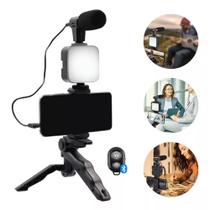 Suporte Tripé Estabilizador para Câmera e Celular com Iluminação Portátil Microfone - Mundo Thata