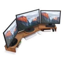 Suporte Triplo Monitor Tv Mesinha Em Madeira Maciça