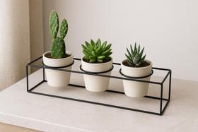 Suporte Triplo para Vasos em Ferro Aramado Preto Para Vasos de até 12cm Uso Interno e Externo Estilo e organização para o seu espaço verde