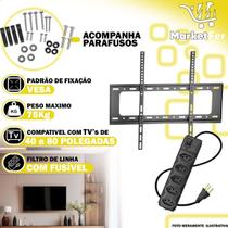 Suporte TV Fixo 40 a 80 Polegadas até 75kg e Extensão 5 Tomadas com Chave Ligar Desligar