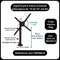 Suporte TV, monitor 10" a 65" - Mesa ou balcão com Inclinação