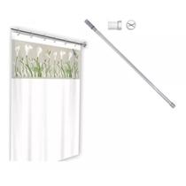 Suporte Varão Banheiro 65x1,15 +Cortina Copo de leite Branca