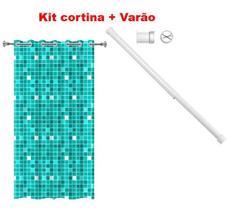 Suporte Varão Banheiro 90 x 140 + Cortina Box Pastilha Verde - Maxeb