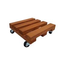 Suporte Vaso Quadrado 22cm Roda Preta Mogno