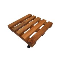 Suporte Vaso Quadrado 28cm Roda Preta Mogno