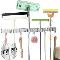 Suporte Vassoura Inox 9 Acessórios Grande Porta Vassoureiro