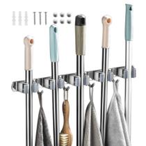 Suporte vassoura Inox porta vassoureiro parede 9 acessórios