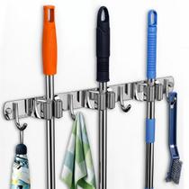 Suporte Vassoura Mix Organizador de Lar Suporte Parede Multiuso Inox Com 7 ou 9 Acessórios
