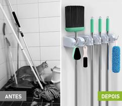 Suporte Vassoura Rodo Parede Organizador Guardar Multiuso 5 Lugares e 6 Ganchos Suporte Vassoura Rodo Parede Organizador Guardar Multiuso 5 Lugares e 6 Ganchos