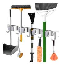 Suporte Vassouras e Rodo de Parede com 9 Acessórios Porta Vassoura de Parede em Aço Inoxidável Prático para Cozinha Lavanderia Rodos em Geral