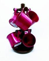 Suporte Xícara Caneca em Madeira com 6 Canecas Alumínio Pink