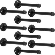 Suportes de prateleira para tubos YCCO Industrial Black Iron 25 cm, conjunto de 10