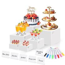 Suportes Elevadores para Buffet Qinzave, 6 Peças, Acrílico Branco, Expositores Suportes Elevadores para Buffet Qinzave, 6 Peças, Acrílico Branco, Expositores