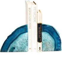 Suportes para livros AMOYSTONE Agate Decorative Tyed Teal 1 par 1,36-1,81 kg Suportes para livros AMOYSTONE Agate Decorative Tyed Teal 1 par 1,36-1,81 kg