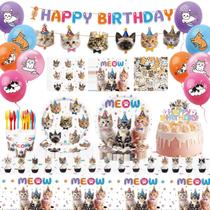 Suprimentos de decoração de festa Cat Birthday 174 unidades Lousuip Suprimentos de decoração de festa Cat Birthday 174 unidades Lousuip