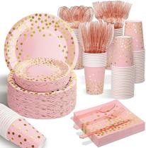 Suprimentos de festa AIRE 350 unidades rosa e dourado para 50 convidados Suprimentos de festa AIRE 350 unidades rosa e dourado para 50 convidados