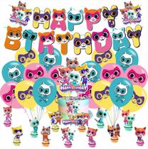 Suprimentos de festa, decoração de aniversário de Super Cats com banner e chapéus