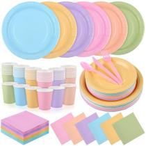 Suprimentos de festa Durony Pastel Rainbow 360 peças serve 48