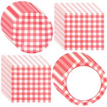 Suprimentos de festa Gandeer Red Gingham 400 unidades com 100 pratos de 23 cm