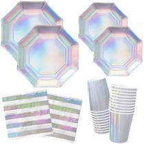Suprimentos de festa Gatherfun: pratos de papel iridescentes, copos, guardanapos Suprimentos de festa Gatherfun: pratos de papel iridescentes, copos, guardanapos