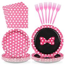 Suprimentos de festa Greencian Pink Mouse com laço 96 unidades para 24