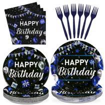 Suprimentos de festa Grencian Happy Birthday azul/preto 96 unidades Suprimentos de festa Grencian Happy Birthday azul/preto 96 unidades