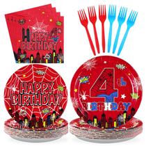 Suprimentos de festa Grencian Spider, 4º aniversário para meninos, 96 unidades