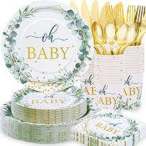 Suprimentos de festa Gudvilla Sage Green Baby Shower serve 50 pessoas Suprimentos de festa Gudvilla Sage Green Baby Shower serve 50 pessoas