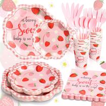 Suprimentos de festa Gudvilla Strawberry Baby Shower Girl 168 unidades