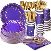 Suprimentos de festa Guozhixin roxo e dourado 140 peças