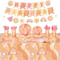 Suprimentos de festa Gyee Groovy serve 24 horas com toalha de mesa e banner Suprimentos de festa Gyee Groovy serve 24 horas com toalha de mesa e banner