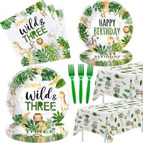 Suprimentos de festa HIPVVILD Jungle Animal, 3º aniversário, serve 24 pessoas Suprimentos de festa HIPVVILD Jungle Animal, 3º aniversário, serve 24 pessoas