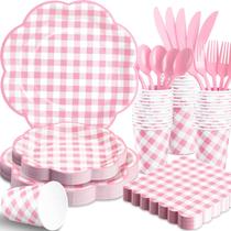 Suprimentos de festa joy akkess Pink Gingham Plates 175 unidades