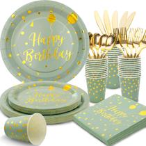 Suprimentos de festa joy akkess Sage Green Birthday 175 unidades