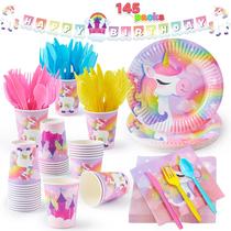 Suprimentos de festa JOYIN Unicorn Birthday 24 porções com banner Suprimentos de festa JOYIN Unicorn Birthday 24 porções com banner