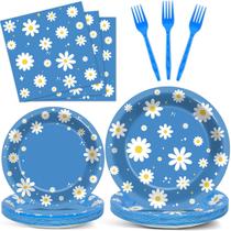Suprimentos de festa Justforjoyful Daisy Birthday Serve 24 Blue
